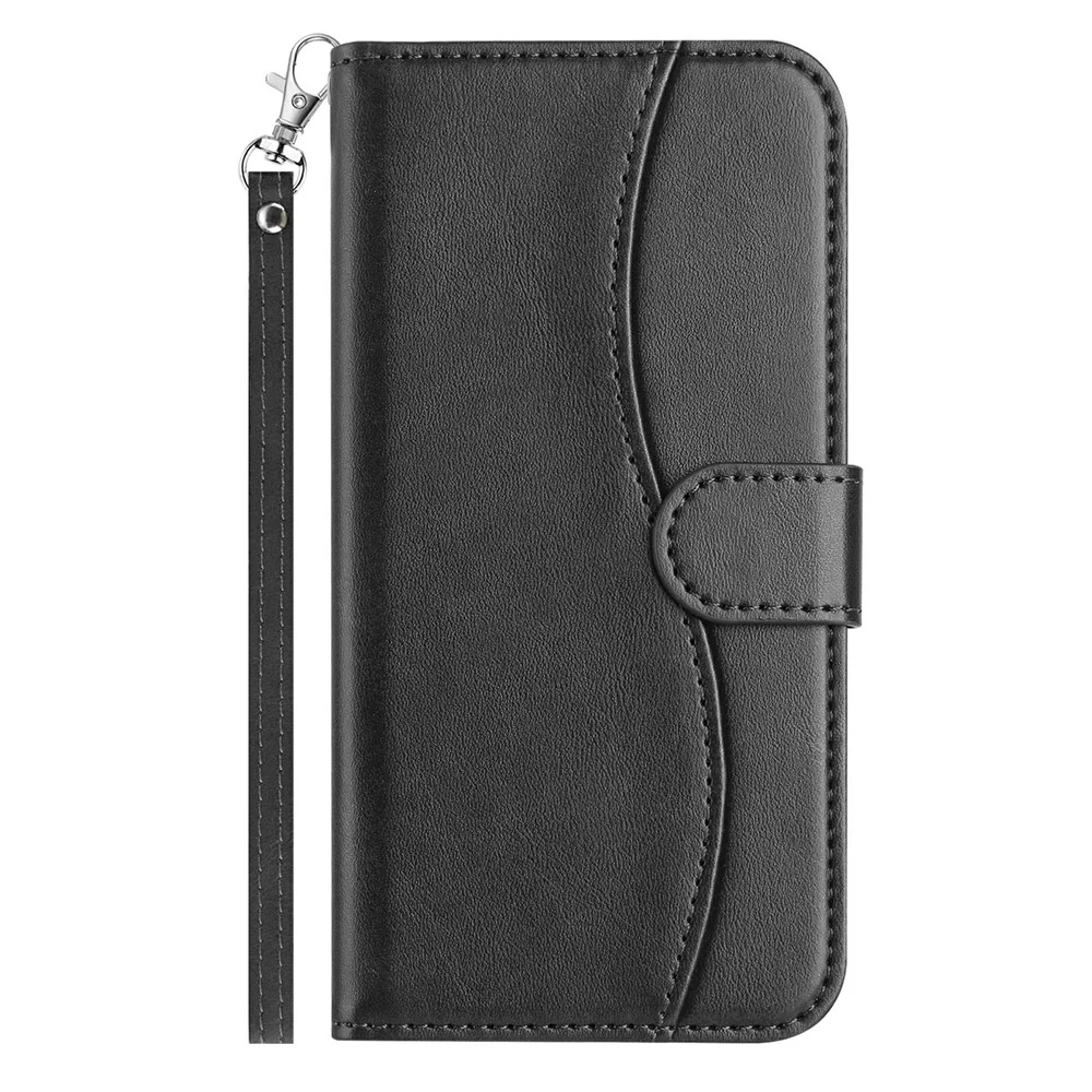 Stand Case for iPhone 17 Pro Max PU Leather Wallet Phone Cover S Shape Stitching Design with Strap - Black - Image 6