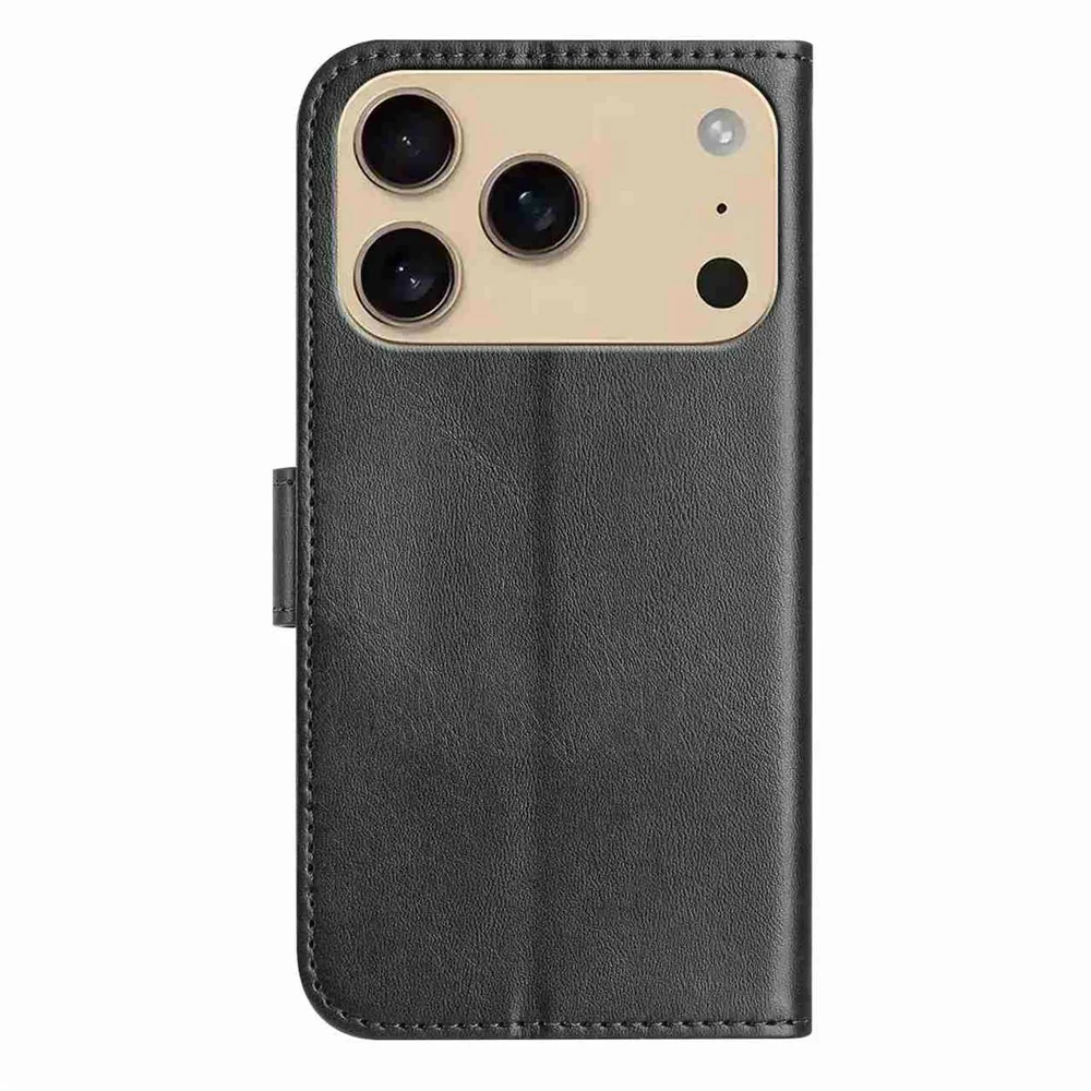 Stand Case for iPhone 17 Pro Max PU Leather Wallet Phone Cover S Shape Stitching Design with Strap - Black - Image 7