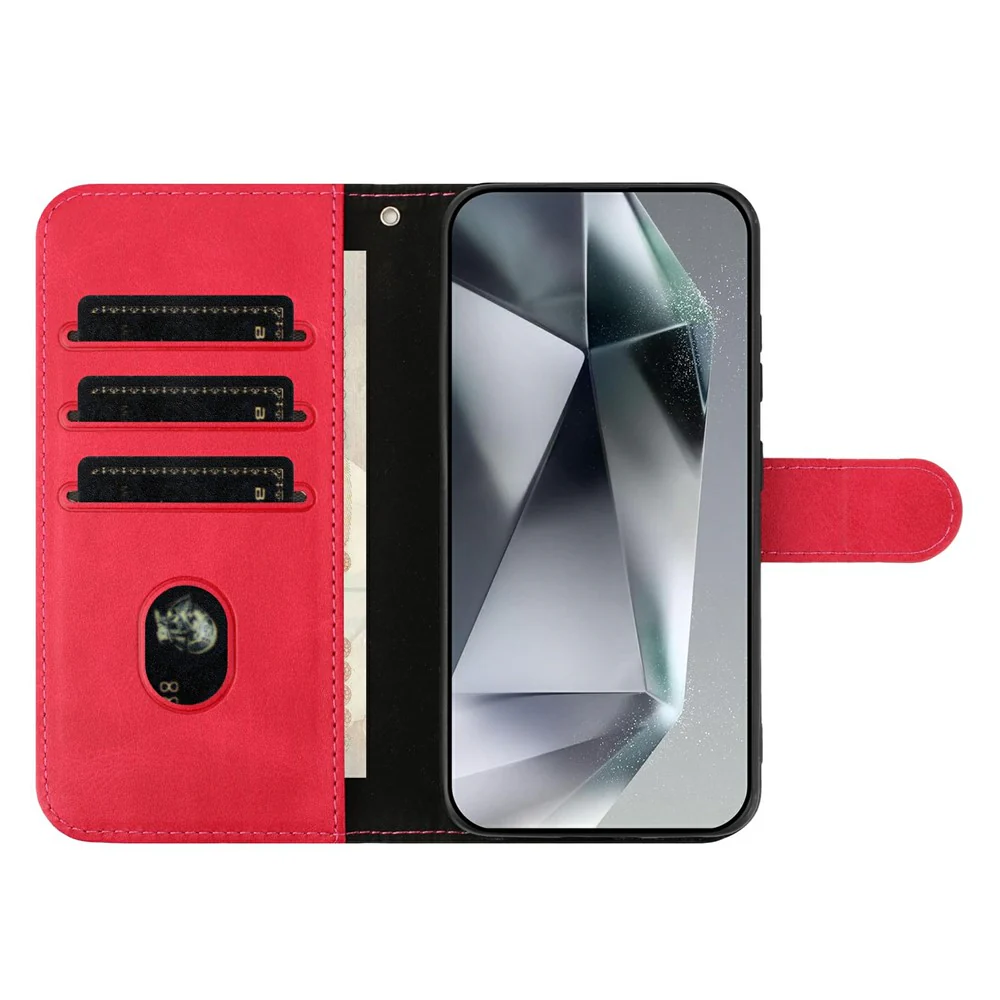Stand Case for iPhone 17 Pro Max PU Leather Wallet Phone Cover S Shape Stitching Design with Strap - Red - Image 2