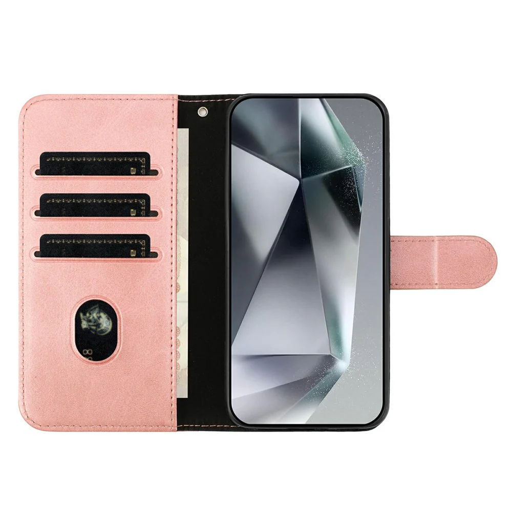 Stand Case for iPhone 17 Pro Max PU Leather Wallet Phone Cover S Shape Stitching Design with Strap - Rose Gold - Image 2