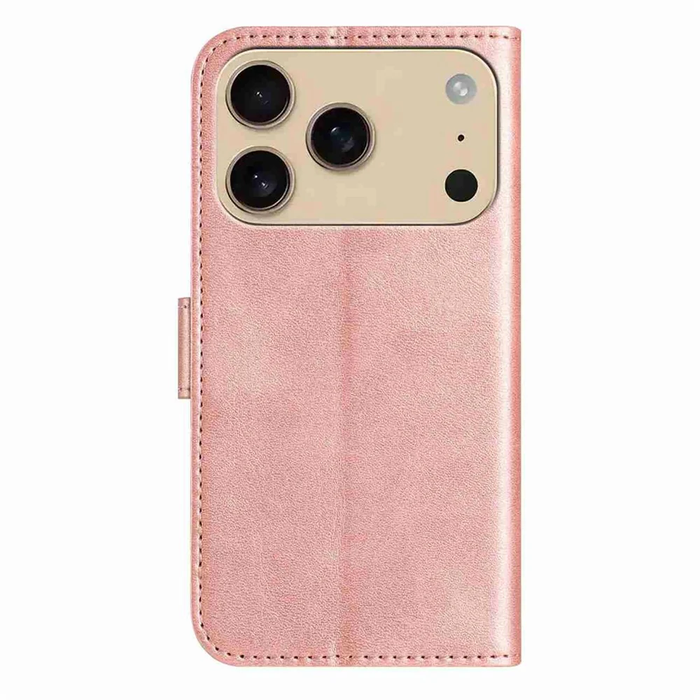 Stand Case for iPhone 17 Pro Max PU Leather Wallet Phone Cover S Shape Stitching Design with Strap - Rose Gold - Image 7