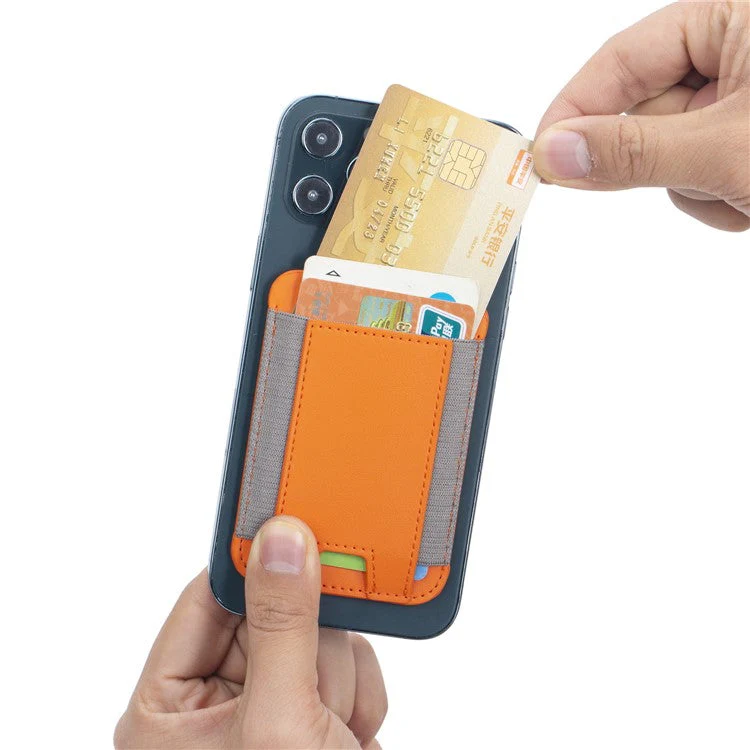 Stretchy Magnetic Card Holder for iPhone 14 / 13 / 12 Series PU Leather Card Cash Pouch Bag - Black - Image 2