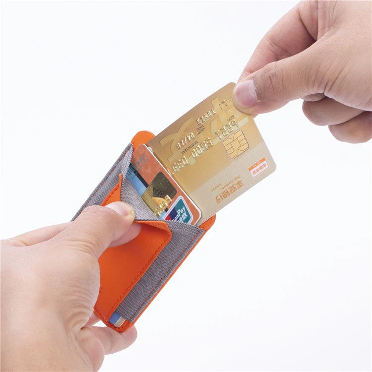 Stretchy Magnetic Card Holder for iPhone 14 / 13 / 12 Series PU Leather Card Cash Pouch Bag - Black - Image 3