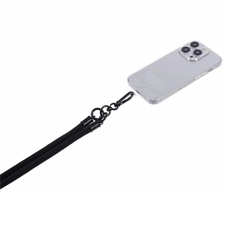 Style A Phone Strap 8mm Universal Nylon Phone Neck Lanyard with Clear Patch - Black - Image 4