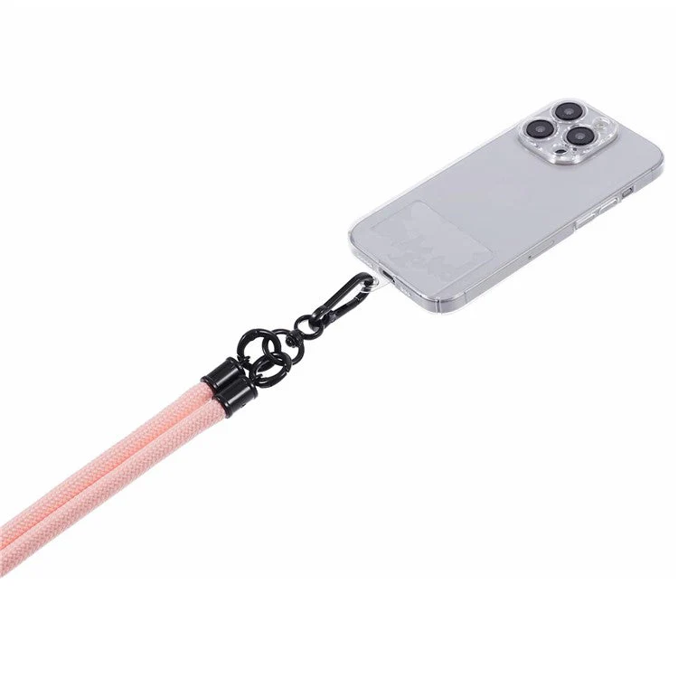 Style A Solid Color Phone Strap 10mm Crossbody Nylon Phone Charm with Clear Patch - Light Pink - Image 4