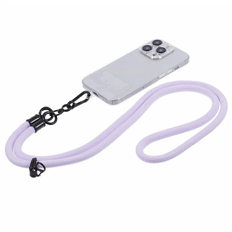 Style A Solid Color Phone Strap 10mm Crossbody Nylon Phone Charm with Clear Patch - Light Purple - Image 3