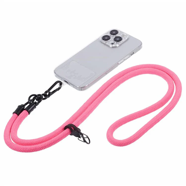 Style A Solid Color Phone Strap 10mm Crossbody Nylon Phone Charm with Clear Patch - Pink - Image 3