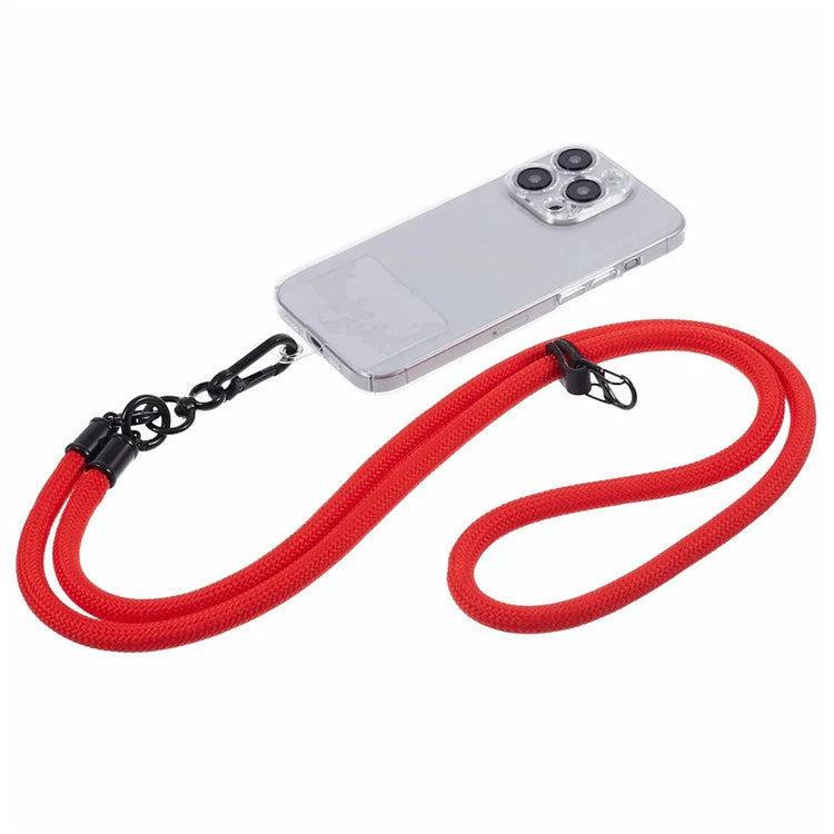 Style A Solid Color Phone Strap 10mm Crossbody Nylon Phone Charm with Clear Patch - Red - Image 3