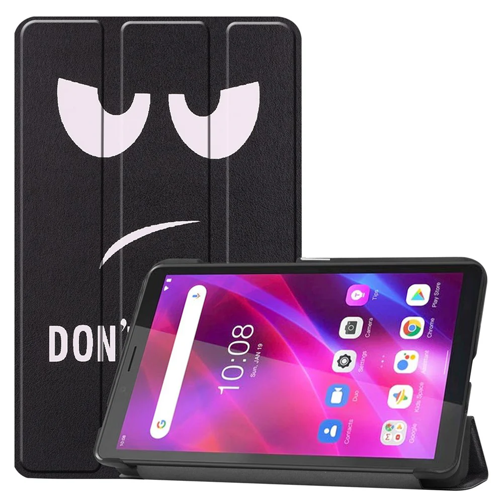 Stylish Light Slim Pattern Printing PU Leather Tri-fold Stand Tablet Cover Shell for Lenovo Tab M7 (2nd Gen) / (3rd Gen) - Don't Touch Me