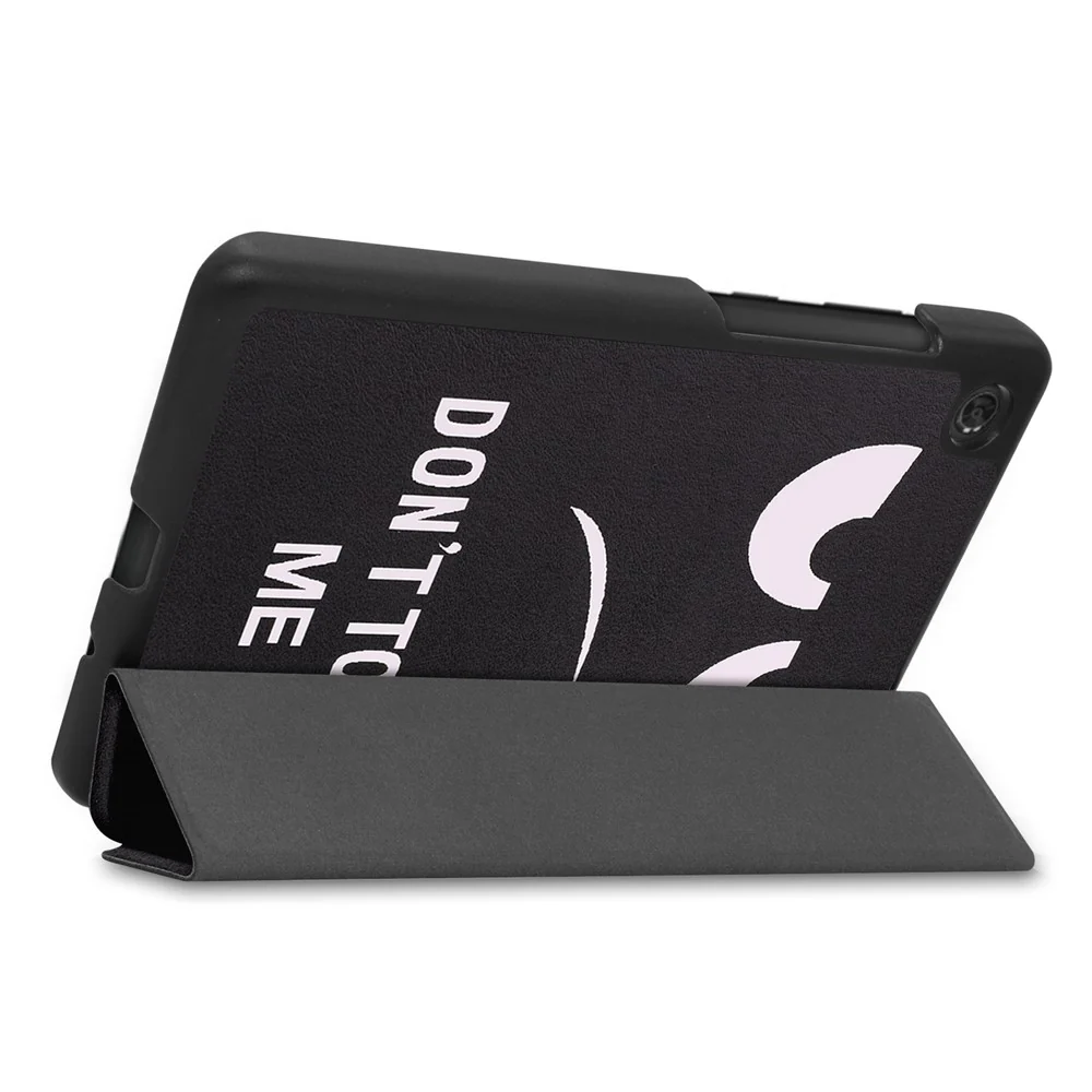 Stylish Light Slim Pattern Printing PU Leather Tri-fold Stand Tablet Cover Shell for Lenovo Tab M7 (2nd Gen) / (3rd Gen) - Don't Touch Me - Image 4