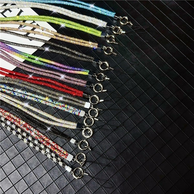 Stylish Rhinestone Phone Lanyard Cotton Rope Universal Neck Strap, Length: 80cm - Green - Image 4