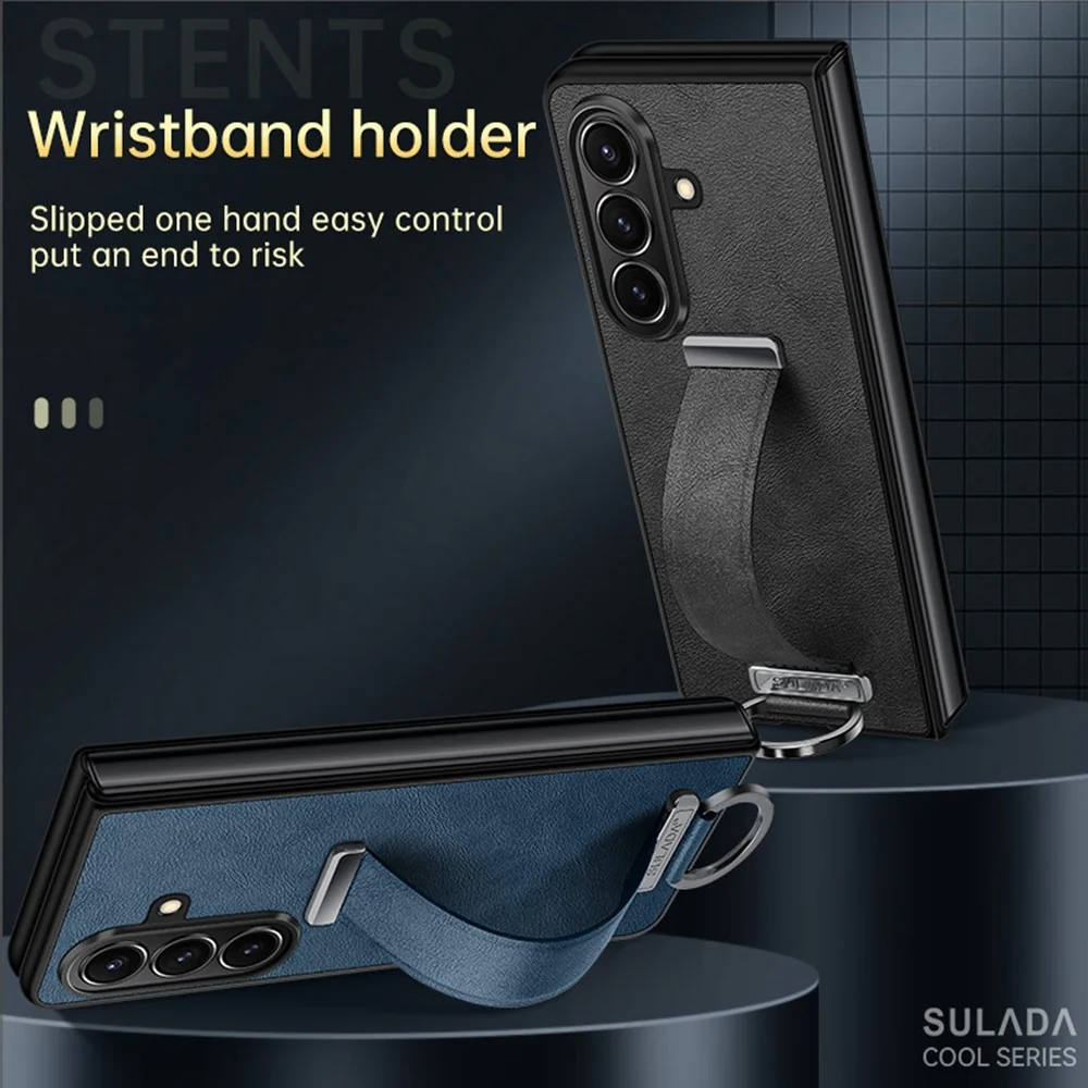 SULADA Fashion Series for Samsung Galaxy Z Fold7 5G PU Leather + PC Phone Case Adjustable Wristband Kickstand Cover - Brown - Image 8