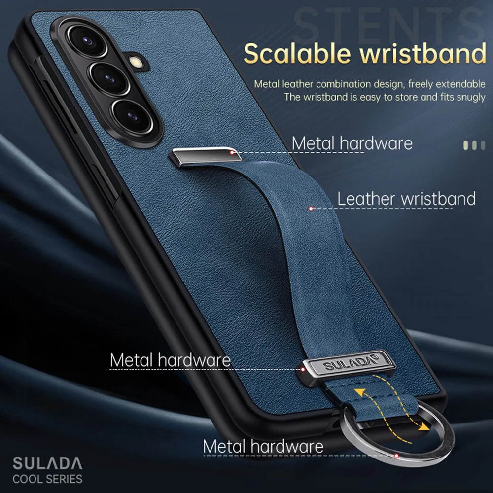 SULADA Fashion Series for Samsung Galaxy Z Fold7 5G PU Leather + PC Phone Case Adjustable Wristband Kickstand Cover - Red - Image 3