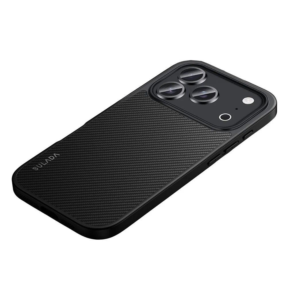 SULADA For iPhone 17 Pro Max Case Compatible with MagSafe Metal Lens Frame PU+TPU Phone Cover - Black