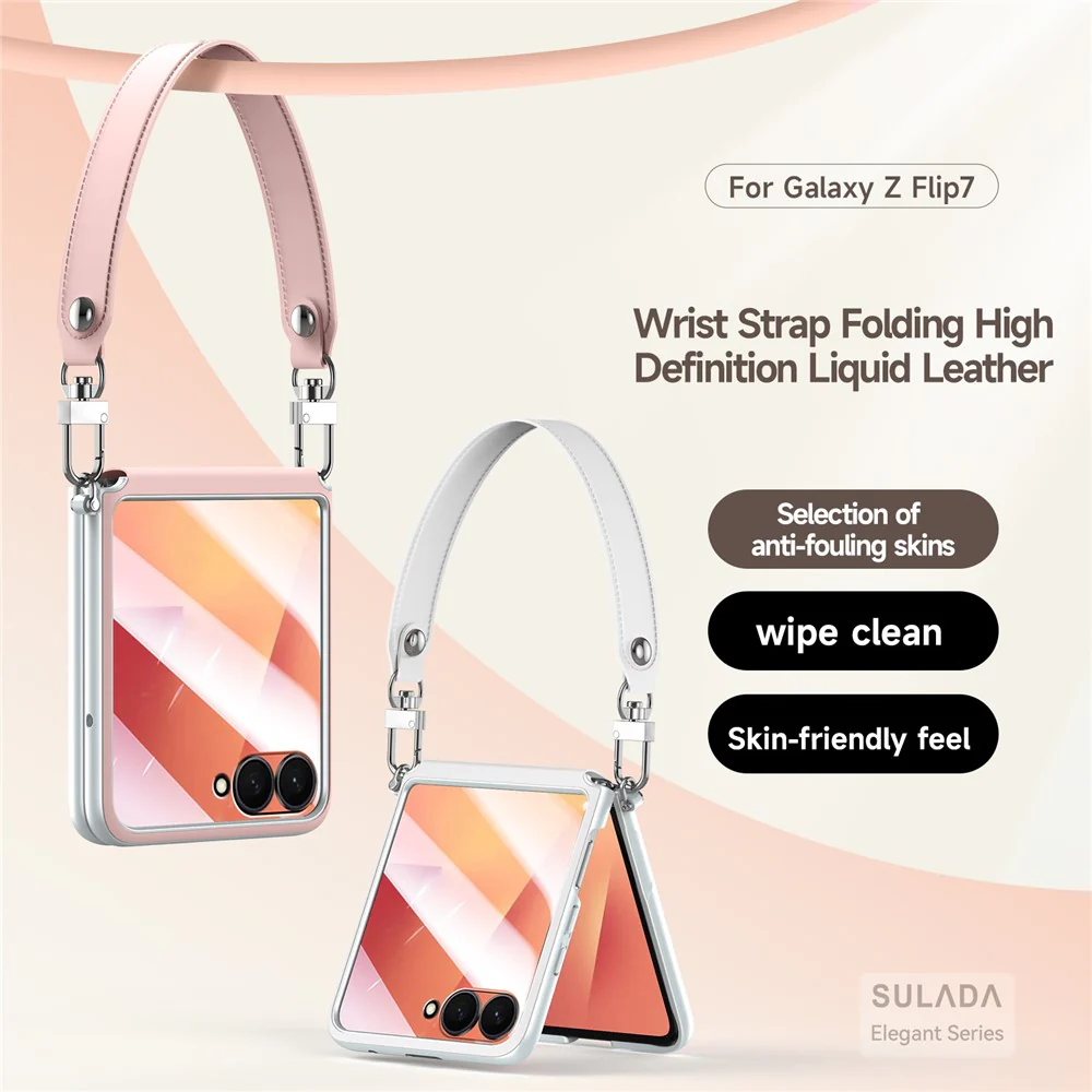SULADA For Samsung Galaxy Z Flip7 5G Case with Strap Leather Back Phone Cover Hinge Protection - Black - Image 3