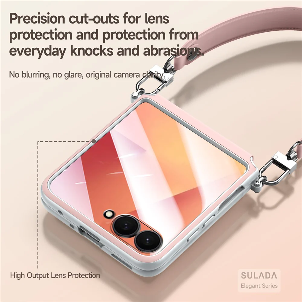SULADA For Samsung Galaxy Z Flip7 5G Case with Strap Leather Back Phone Cover Hinge Protection - Black - Image 7