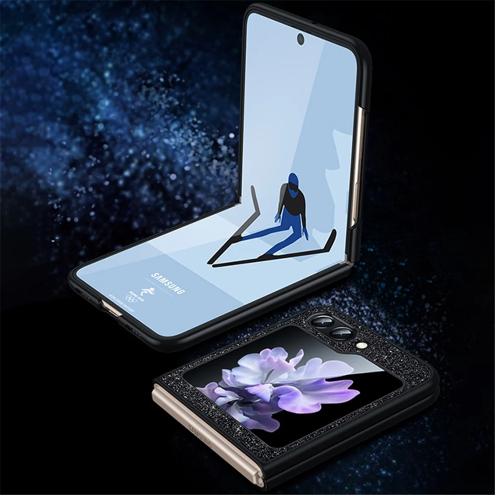 SULADA For Samsung Galaxy Z Flip7 FE 5G / Z Flip6 5G Case Glitter Sequins Leather Coated PC + TPU Cover - Black - Image 2