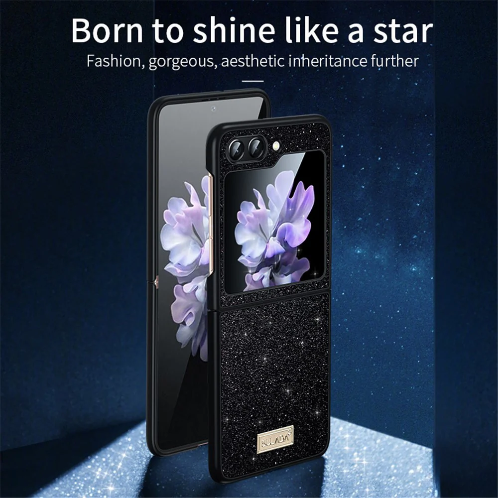 SULADA For Samsung Galaxy Z Flip7 FE 5G / Z Flip6 5G Case Glitter Sequins Leather Coated PC + TPU Cover - Black - Image 3