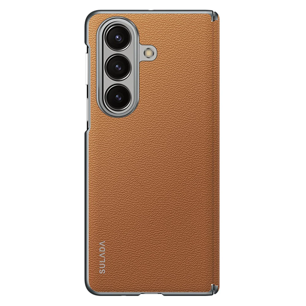 SULADA For Samsung Galaxy Z Fold7 5G Case Genuine Cow Leather Frameless Phone Back Cover - Brown - Image 2