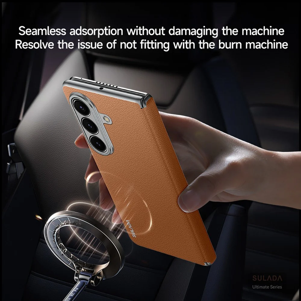 SULADA For Samsung Galaxy Z Fold7 5G Case Genuine Cow Leather Frameless Phone Back Cover - Red - Image 3