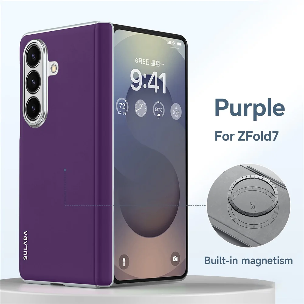 SULADA For Samsung Galaxy Z Fold7 5G Case Leather Back Cover Compatible with MagSafe Hinge Protection - Purple - Image 2