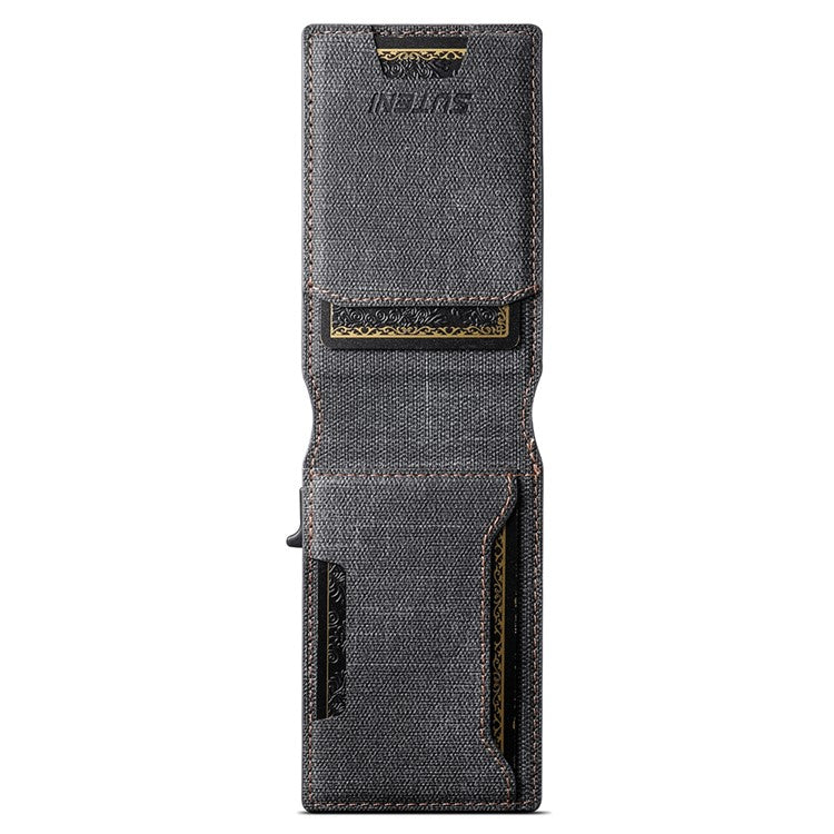 SUTENI Denim Texture PU Leather Card Case Auto Pop Up Card Holder - Black - Image 4