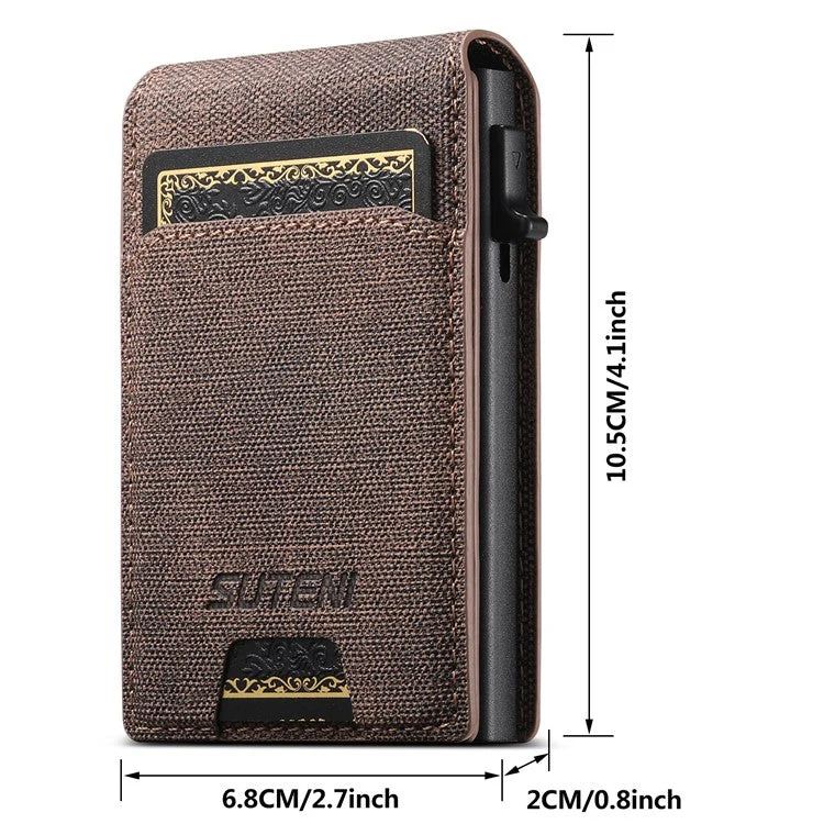 SUTENI Denim Texture PU Leather Card Case Auto Pop Up Card Holder - Brown - Image 8