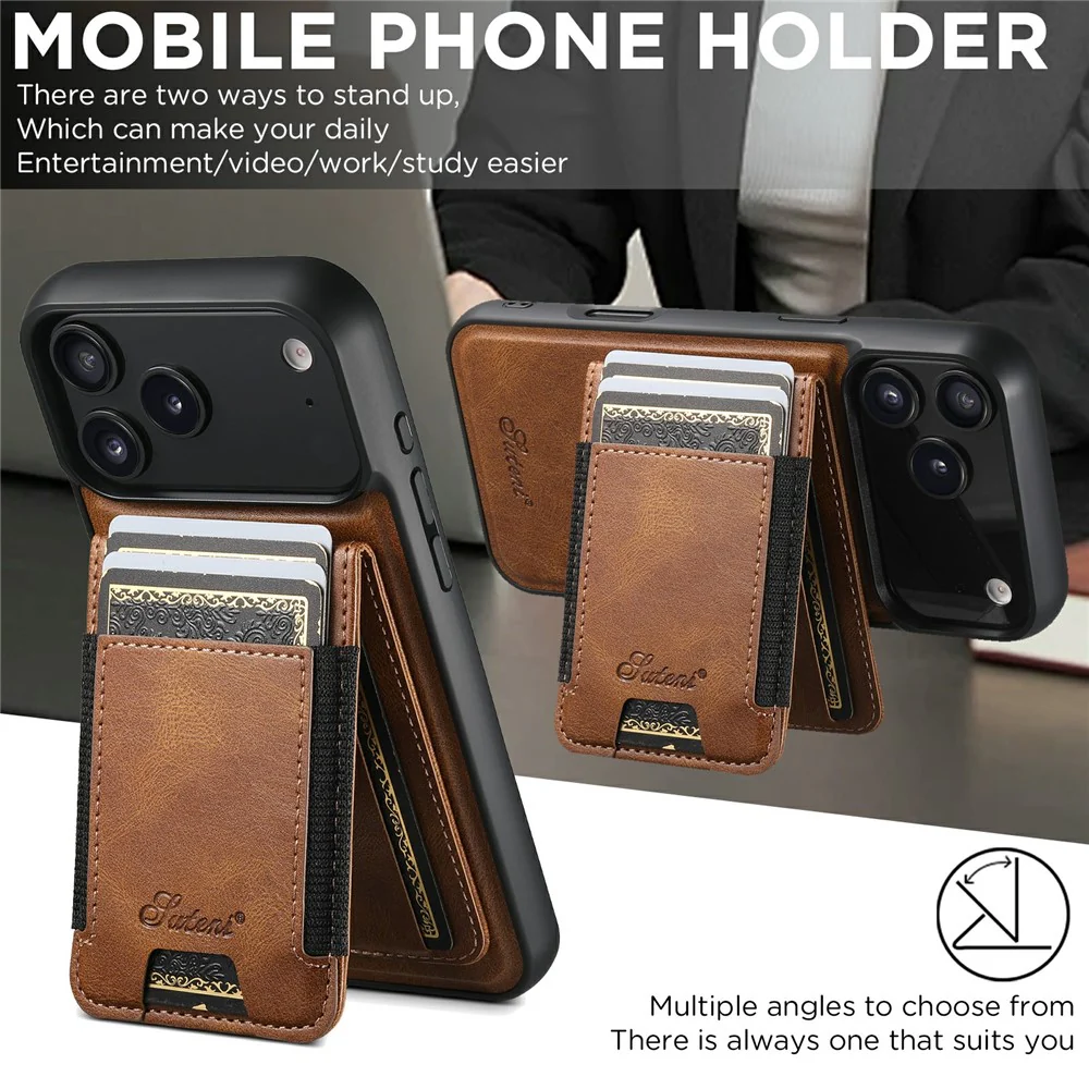 SUTENI For iPhone 17 Pro Max Case Compatible with MagSafe Card Holder Kickstand Phone Cover - Brown - Image 5