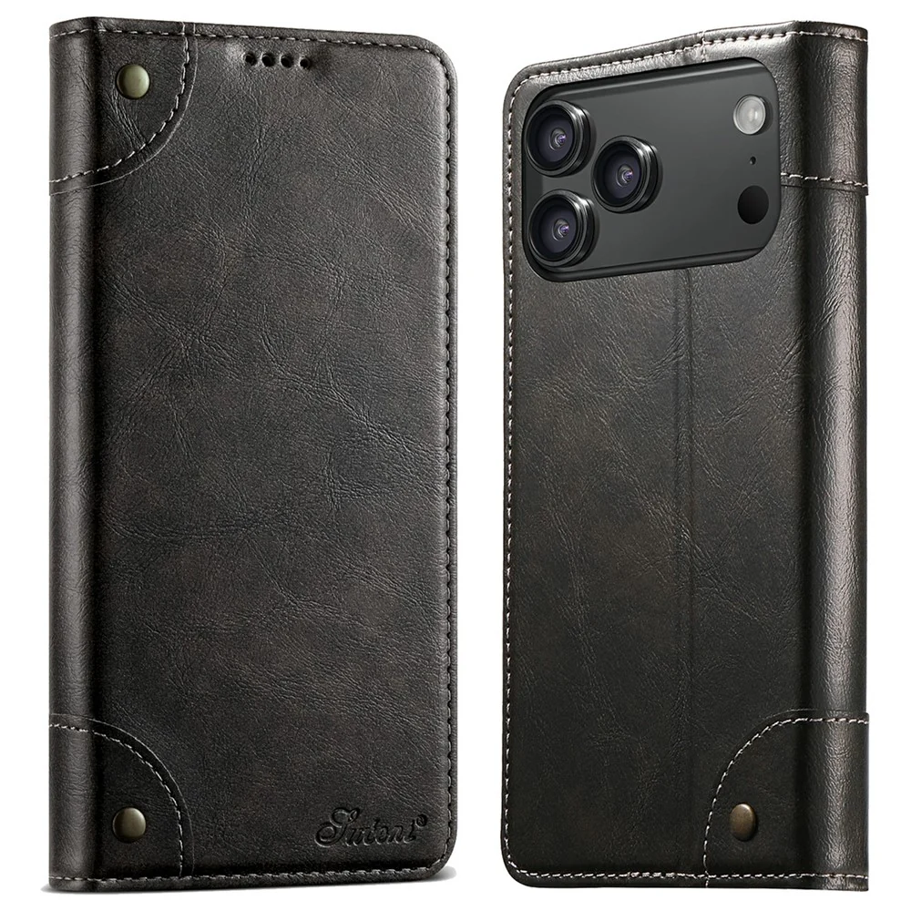 SUTENI For iPhone 17 Pro Max Case PU Leather Stand Wallet Phone Cover - Black
