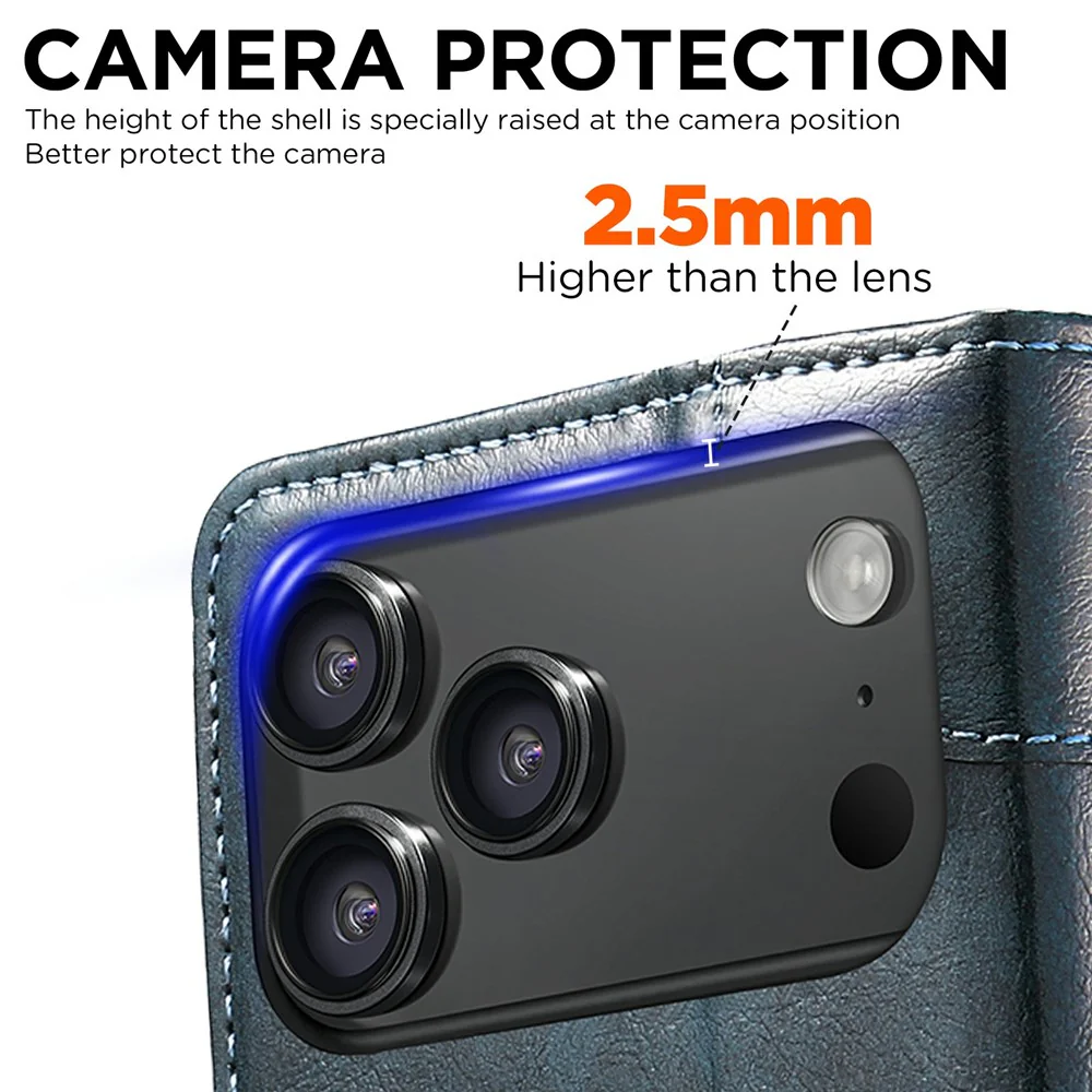 SUTENI For iPhone 17 Pro Max Case PU Leather Stand Wallet Phone Cover - Blue - Image 7