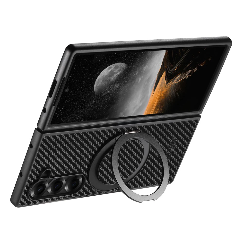 SUTENI G3 For Samsung Galaxy Z Fold7 5G Magnetic Case Rotating Kickstand Carbon Fiber Texture Leather Phone Back Cover - Image 2