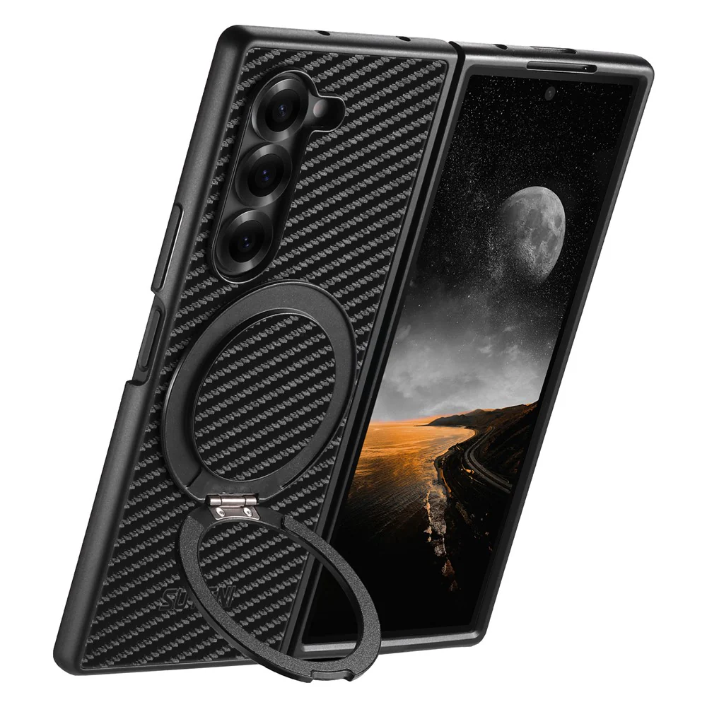 SUTENI G3 For Samsung Galaxy Z Fold7 5G Magnetic Case Rotating Kickstand Carbon Fiber Texture Leather Phone Back Cover - Image 3