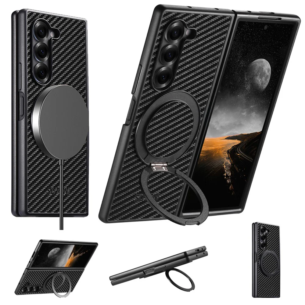 SUTENI G3 For Samsung Galaxy Z Fold7 5G Magnetic Case Rotating Kickstand Carbon Fiber Texture Leather Phone Back Cover - Image 8