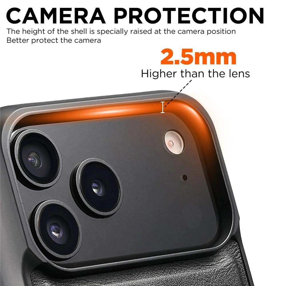 SUTENI G5 For iPhone 17 Pro Max Case Compatible with MagSafe Cowhide Texture Leather Back Cover - Black - Image 4