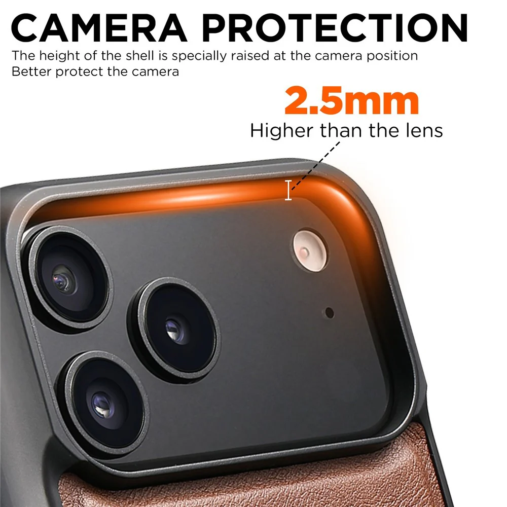 SUTENI G5 For iPhone 17 Pro Max Case Compatible with MagSafe Cowhide Texture Leather Back Cover - Brown - Image 4