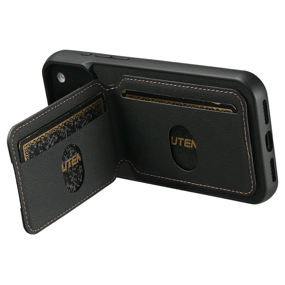 SUTENI H02 For iPhone 17 Pro Max Case Card Slots Kickstand Litchi Texture Leather + TPU Cover - Black - Image 5