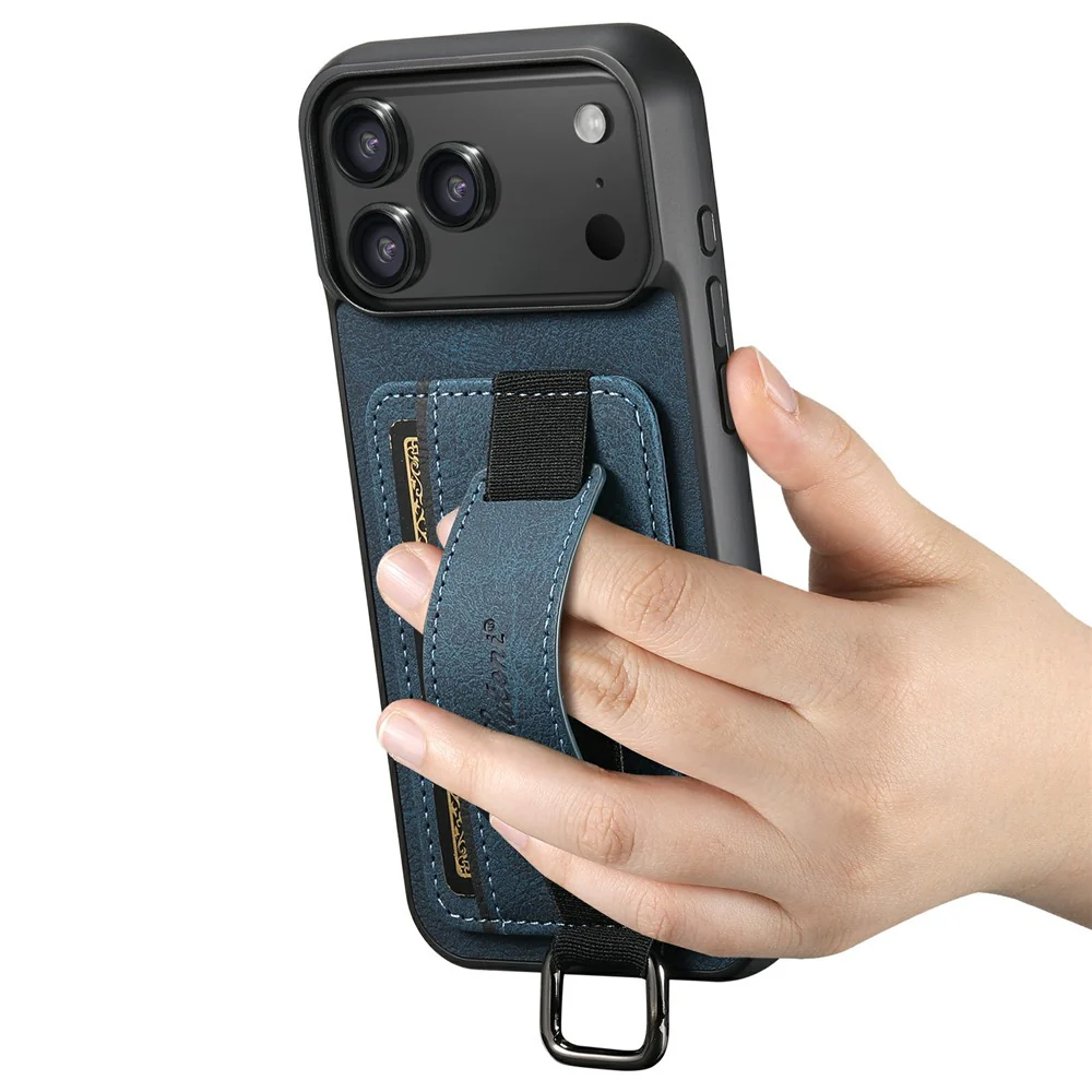 SUTENI H13 For iPhone 17 Pro Max Case Litchi Texture Leather + TPU + PC Phone Cover with Card Holder Kickstand - Blue - Image 3