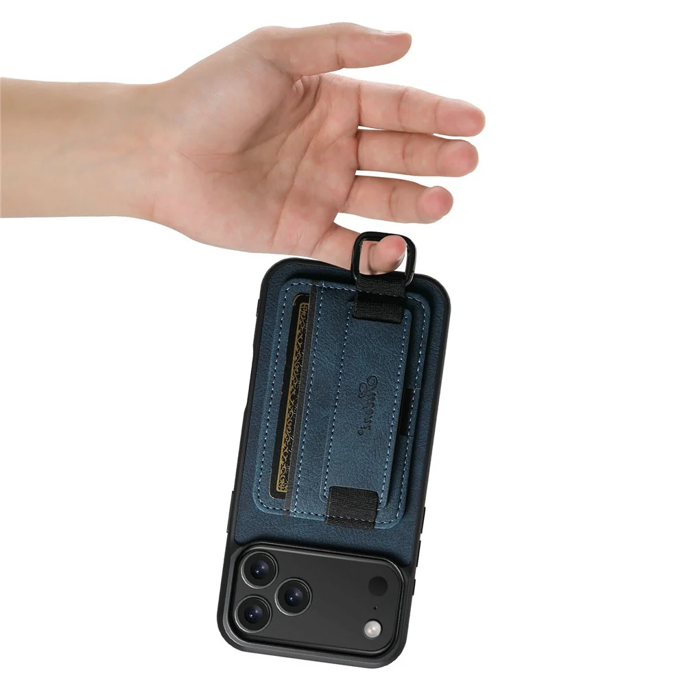 SUTENI H13 For iPhone 17 Pro Max Case Litchi Texture Leather + TPU + PC Phone Cover with Card Holder Kickstand - Blue - Image 5