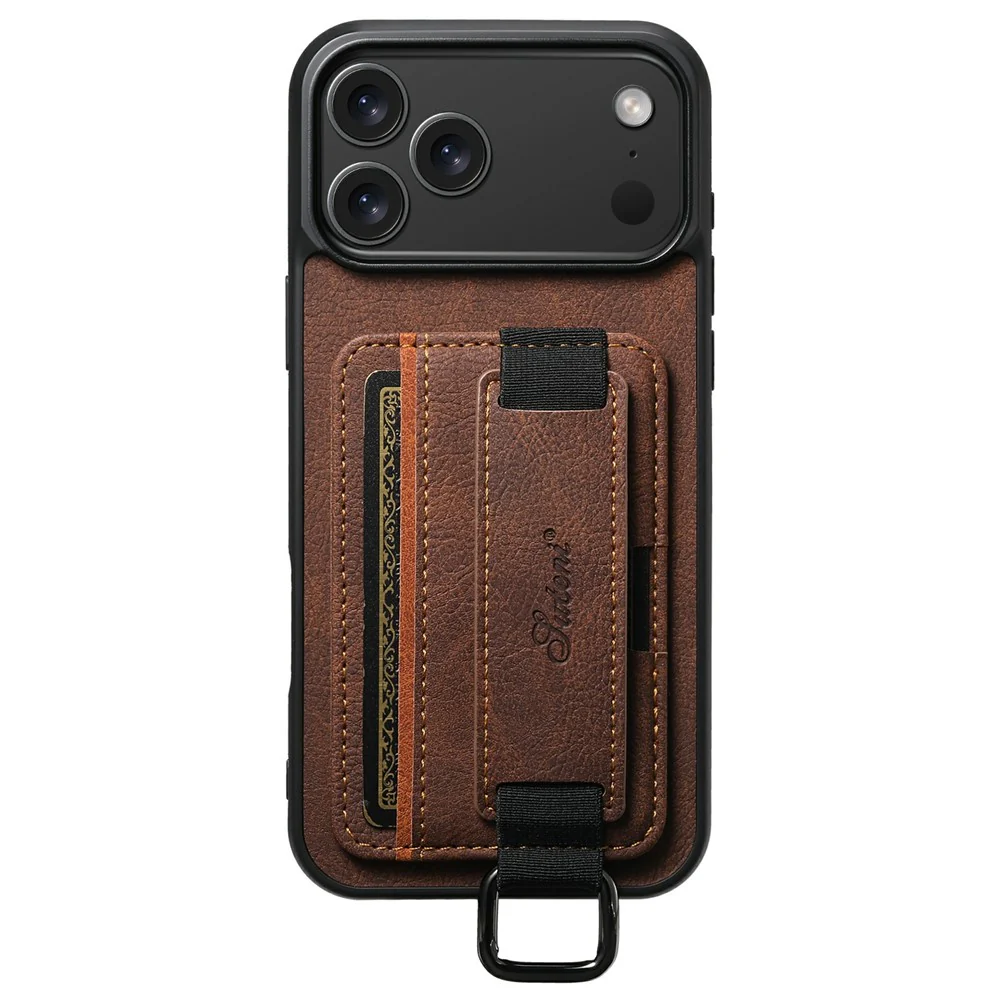 SUTENI H13 For iPhone 17 Pro Max Case Litchi Texture Leather + TPU + PC Phone Cover with Card Holder Kickstand - Brown - Image 6