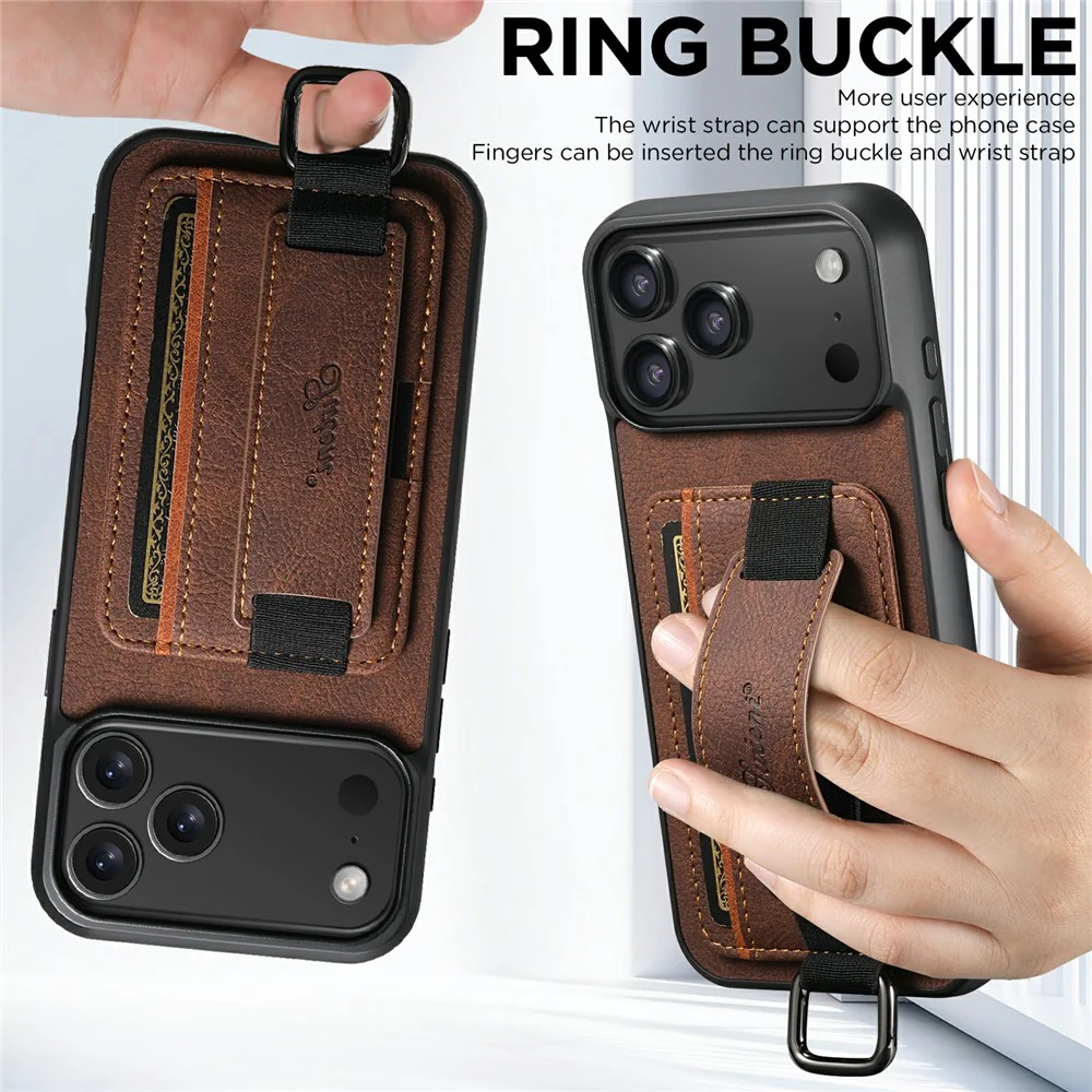 SUTENI H13 For iPhone 17 Pro Max Case Litchi Texture Leather + TPU + PC Phone Cover with Card Holder Kickstand - Brown - Image 8