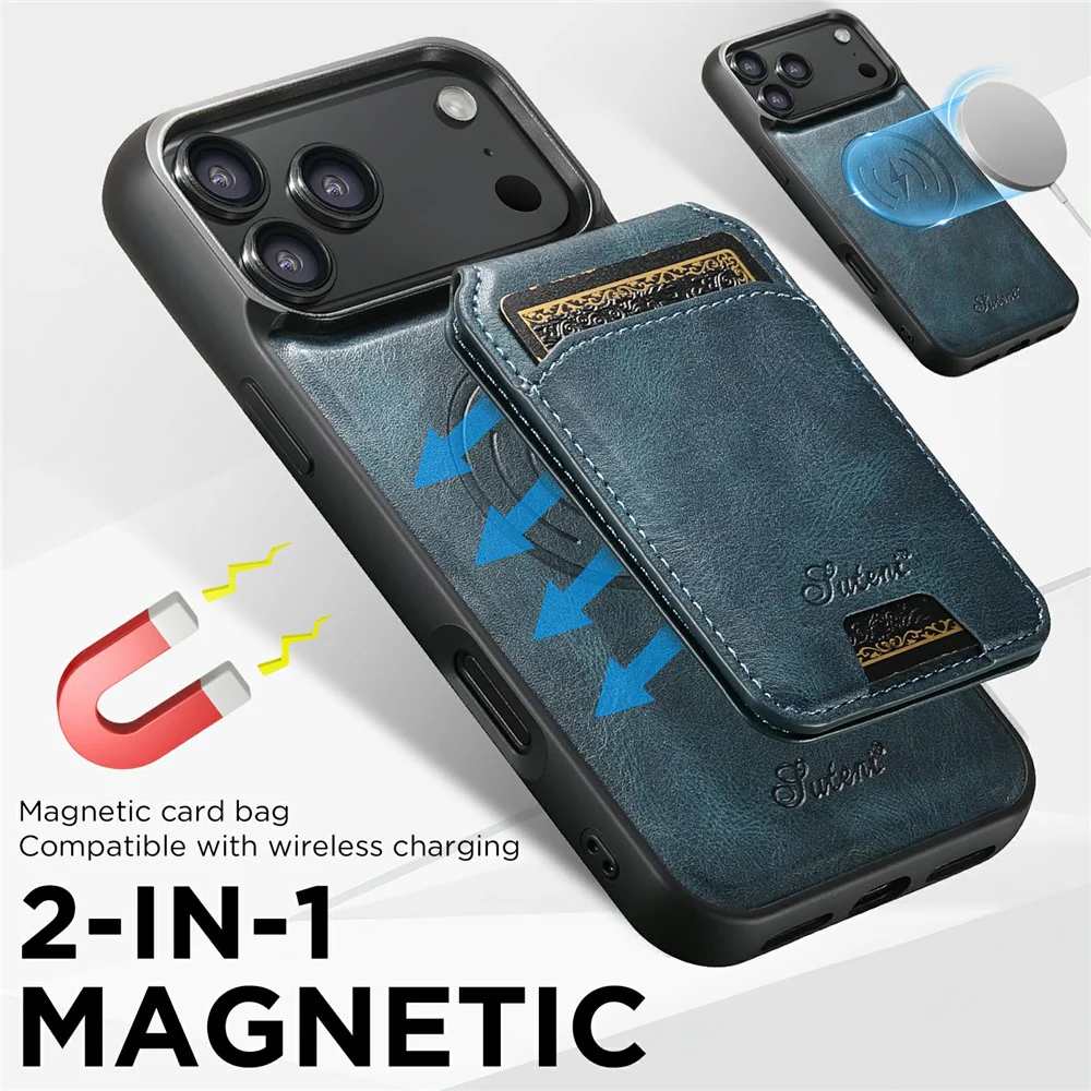 SUTENI H15 For iPhone 17 Pro Max Case Compatible with MagSafe Detachable Card Holder Phone Cover - Blue - Image 7
