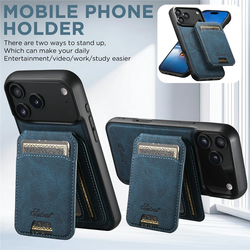 SUTENI H16 For iPhone 17 Pro Max Case Compatible with MagSafe Kickstand Phone Cover Detachable Card Holder - Blue - Image 5