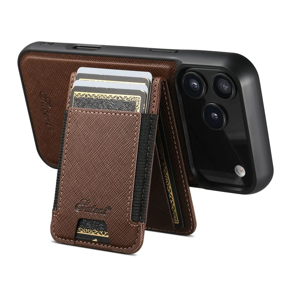 SUTENI H17 For iPhone 17 Pro Max Magnetic Case Cross Texture Leather Phone Back Cover with Detachable Card Bag - Brown - Image 3
