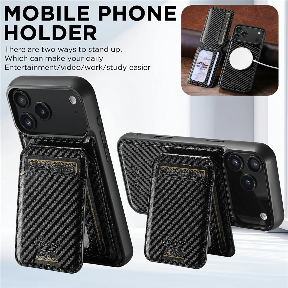 SUTENI H18 For iPhone 17 Pro Max Magnetic Case Carbon Fiber Texture Leather + TPU Cover with Detachable Card Bag - Image 7