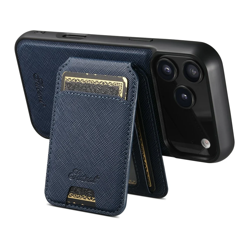 SUTENI H18 For iPhone 17 Pro Max Magnetic Case Cross Texture Leather + TPU Cover with Detachable Card Bag - Blue - Image 3