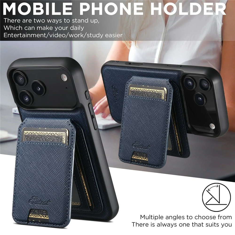 SUTENI H18 For iPhone 17 Pro Max Magnetic Case Cross Texture Leather + TPU Cover with Detachable Card Bag - Blue - Image 6