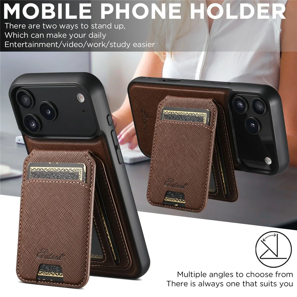 SUTENI H18 For iPhone 17 Pro Max Magnetic Case Cross Texture Leather + TPU Cover with Detachable Card Bag - Brown - Image 6