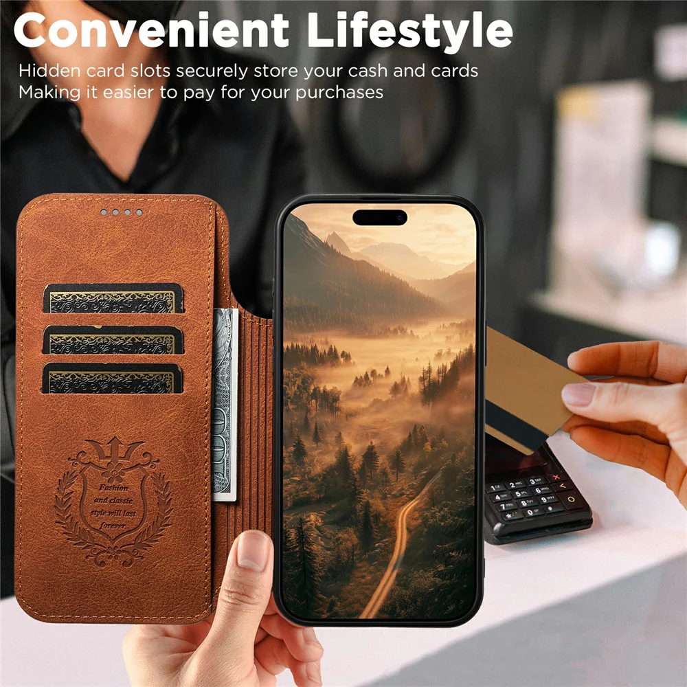 SUTENI J06 For iPhone 17 Pro Max Case Litchi Texture Leather Wallet Phone Shell Compatible with MagSafe - Khaki - Image 7