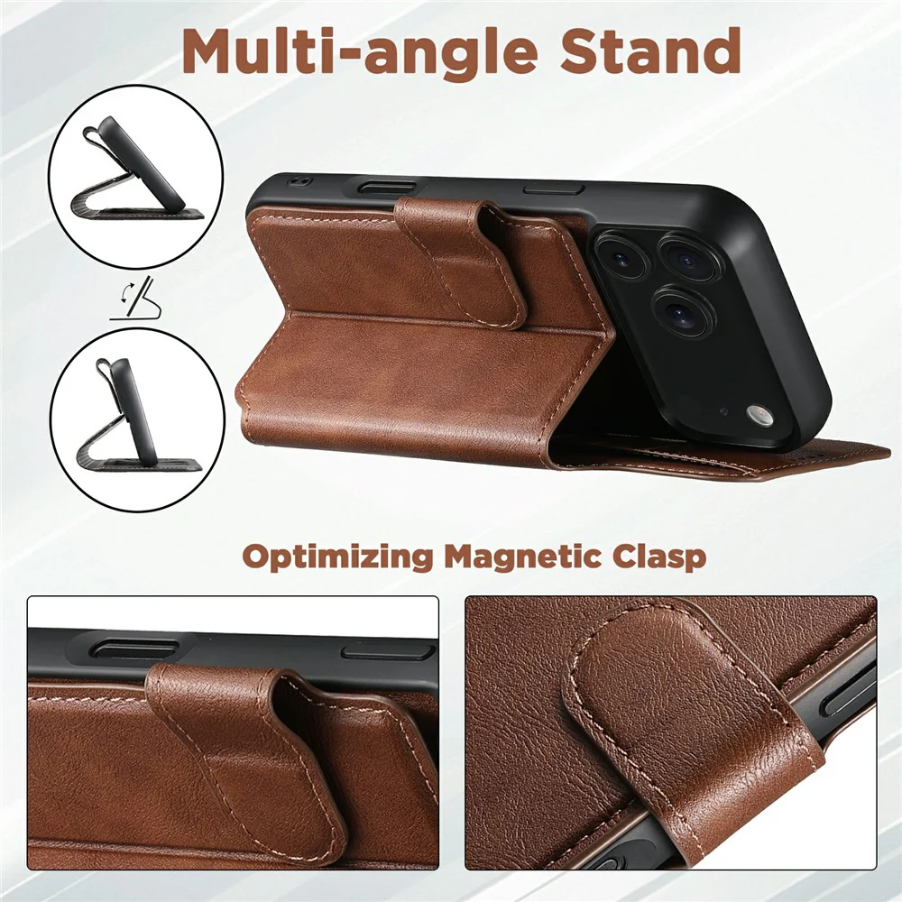 SUTENI Q-05 For iPhone 17 Pro Max Wallet Case 2 in 1 Detachable Leather Flip Phone Cover with Stand - Brown - Image 5