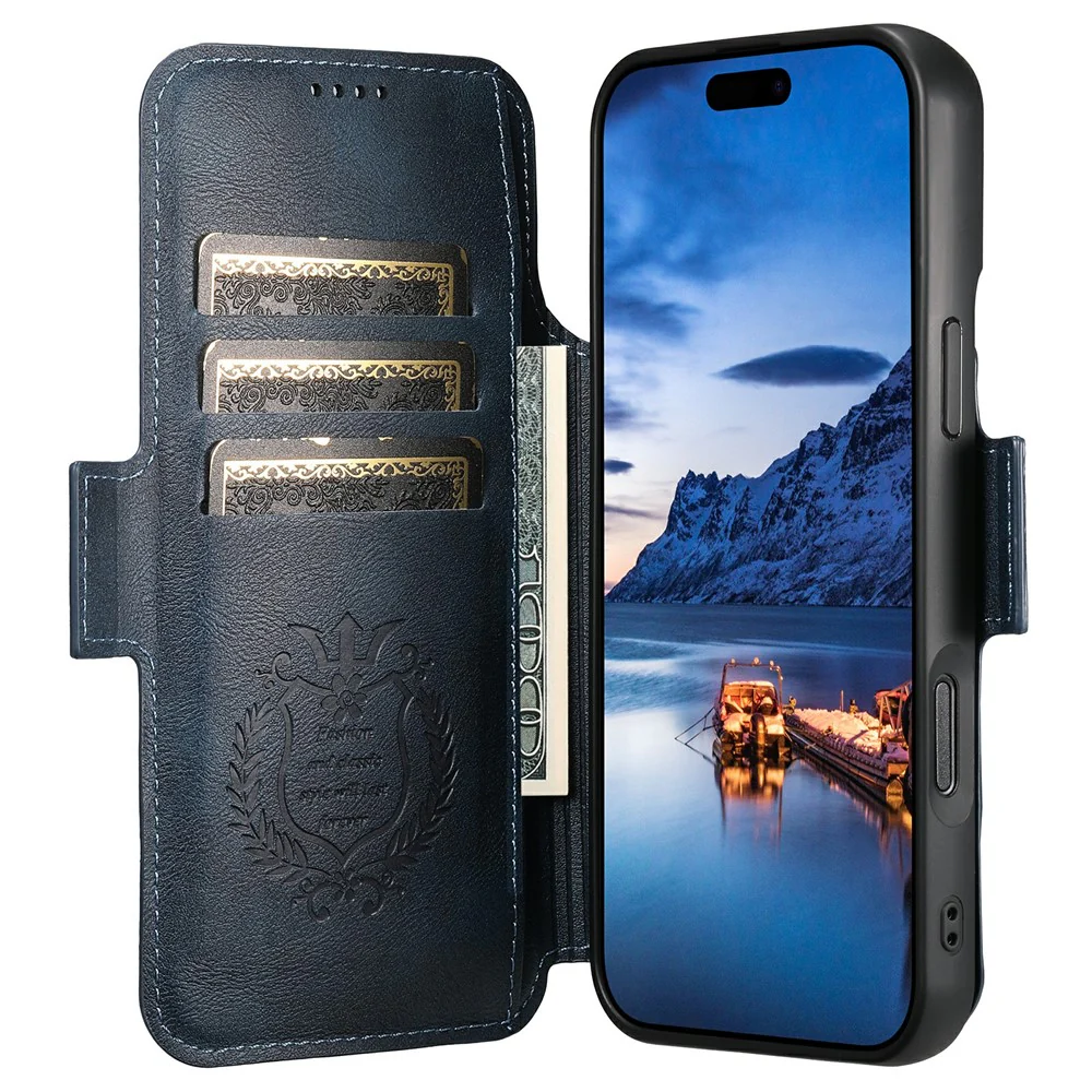 SUTENI Q-06 For iPhone 17 Pro Max Case Color Splicing Magnetic Detachable Leather Phone Cover - Blue - Image 2